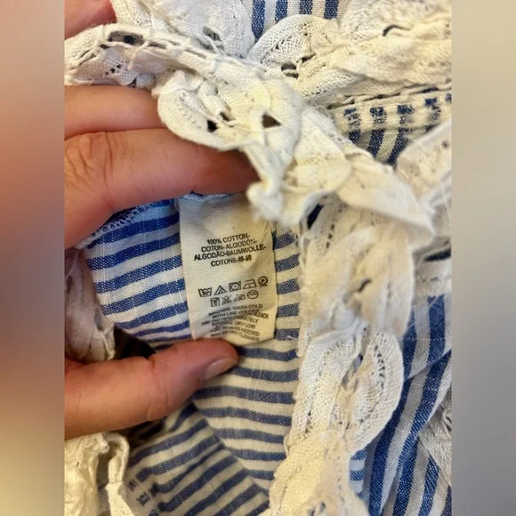 Free People Lace Blue White Stripe Halter Top 100% Cotton Size Medium - Picture 7 of 7